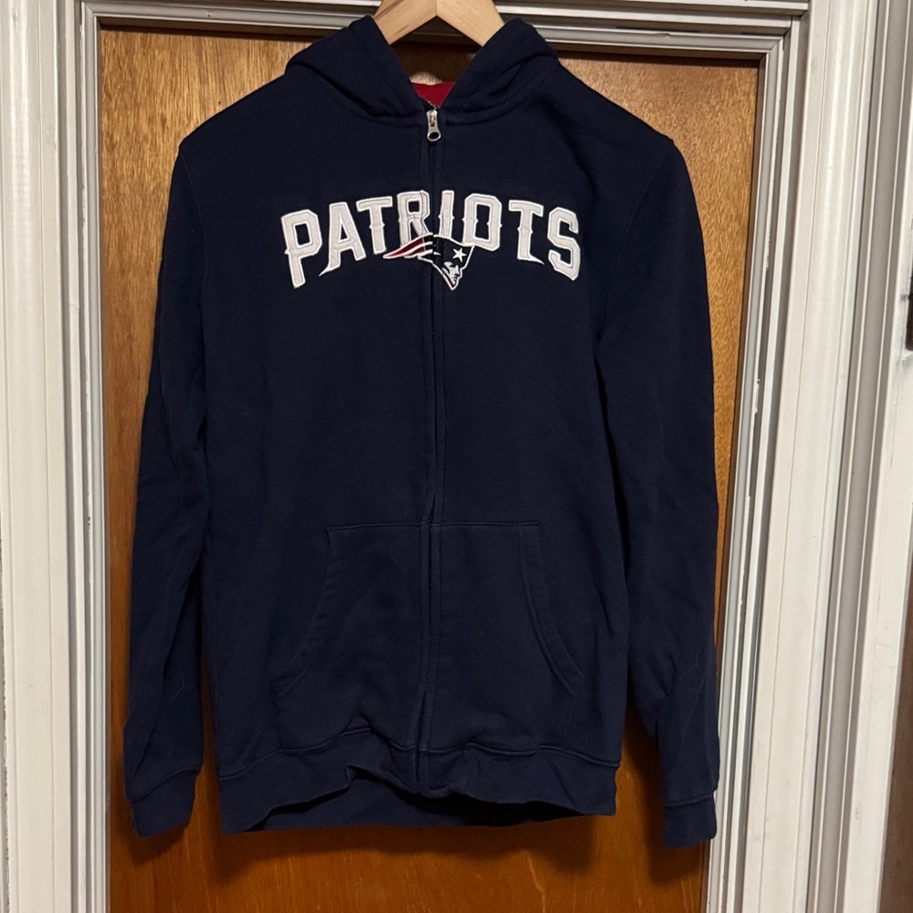 New England Patriots Full Zip Logo Hoodie Sz Youth XL NFL Team Apparel Red Blue